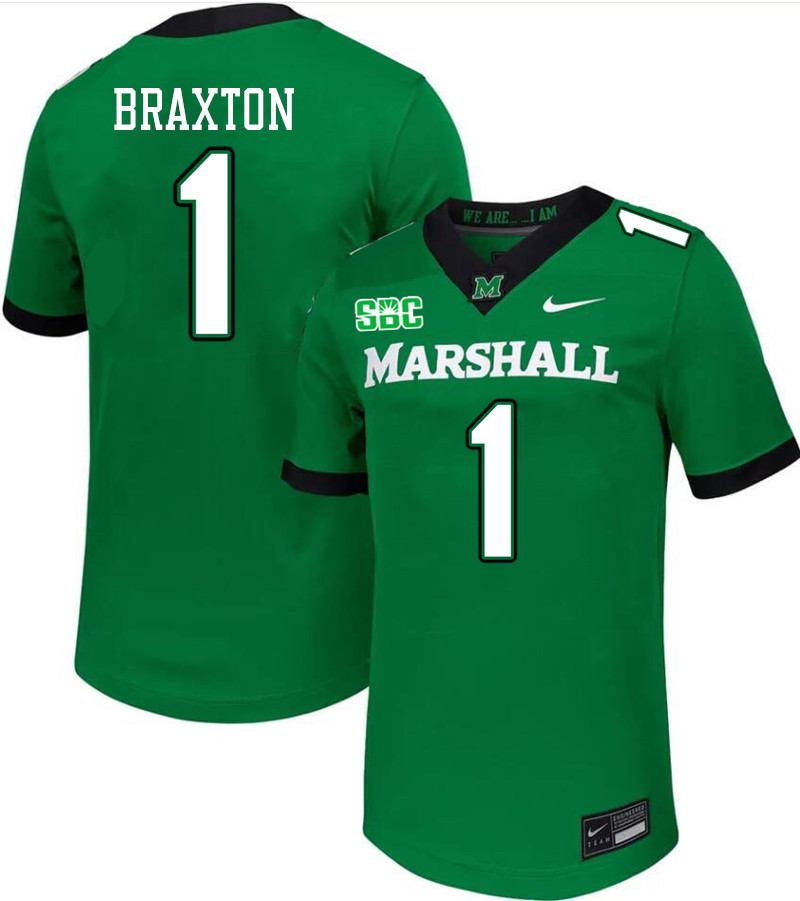 Men #1 Braylon Braxton Marshall Thundering Herd SBC Conference College Football Jerseys Stitched-Gre